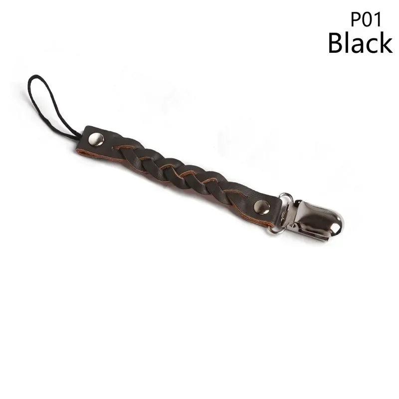 Leather Baby Short Pacifier Clip Chain Soother Nipple Holder Clasps Metal Dummy Clip Toddler Feeding For Baby Teething Product