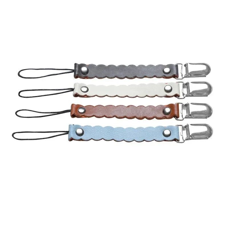 Leather Baby Short Pacifier Clip Chain Soother Nipple Holder Clasps Metal Dummy Clip Toddler Feeding For Baby Teething Product