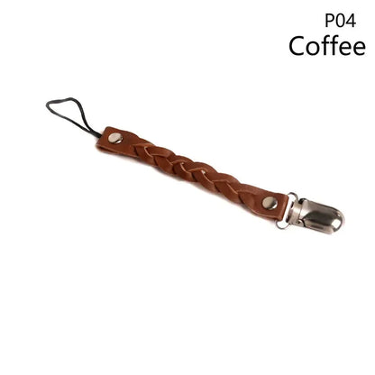 Leather Baby Short Pacifier Clip Chain Soother Nipple Holder Clasps Metal Dummy Clip Toddler Feeding For Baby Teething Product