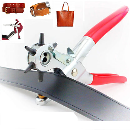 Leather Hole Punch,9" Belt Hole Puncher for Leather Heavy Duty, 6 Size Revolving Leather Belt Hand Hole Puncher Leedoar