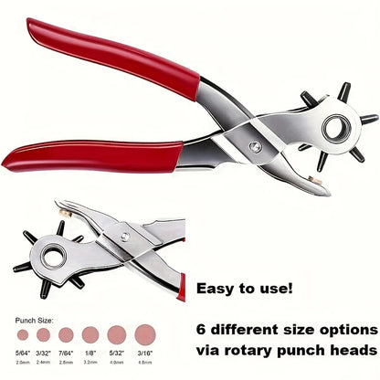 Leather Hole Punch,9" Belt Hole Puncher for Leather Heavy Duty, 6 Size Revolving Leather Belt Hand Hole Puncher Leedoar