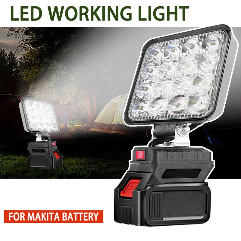 Luz LED para batería Makita 4X4, focos portátiles, luz de emergencia de mano inalámbrica para trabajo al aire libre y pesca 