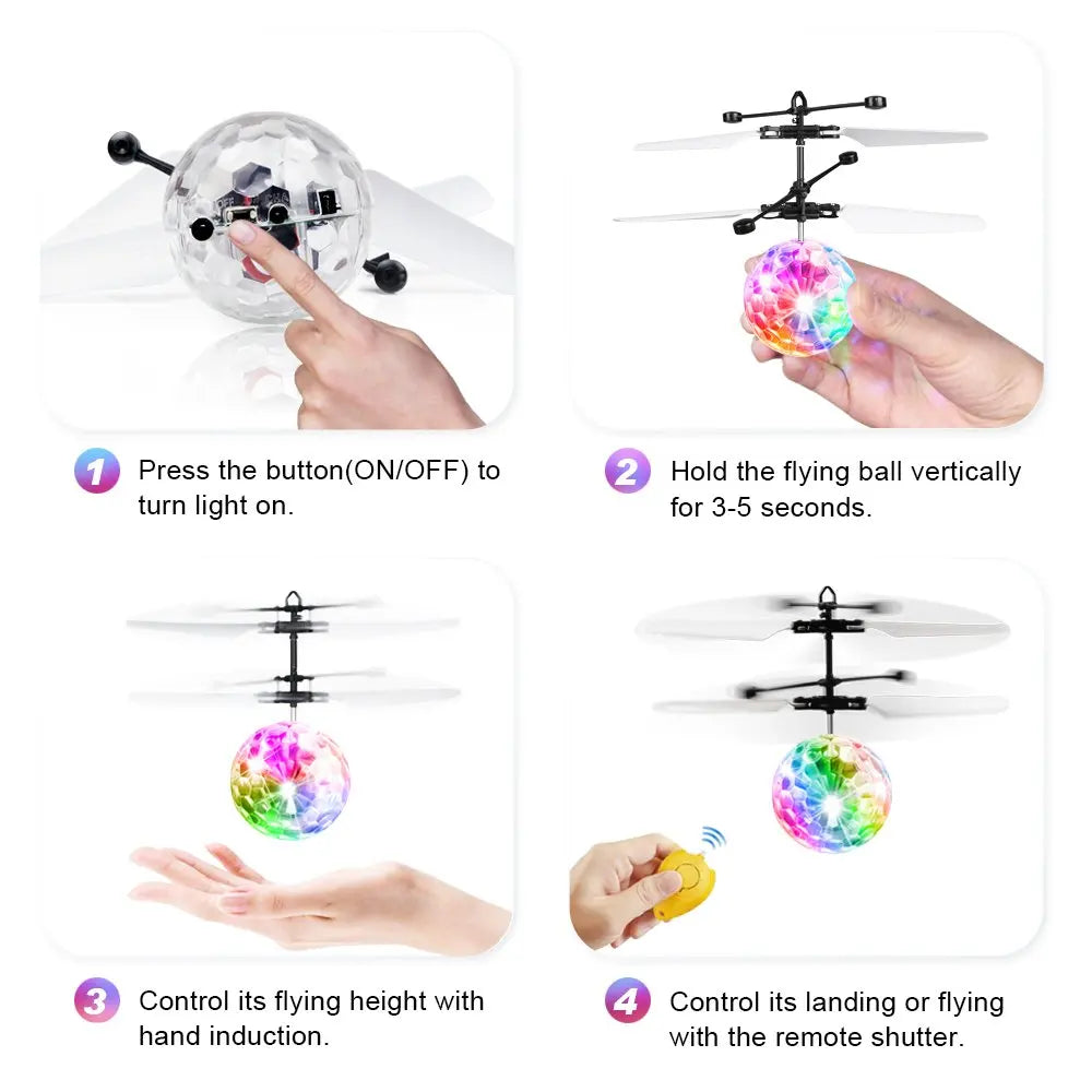 Led Light Suspension Crystal Ball Infrared Induction RC Gesture Control Colorful Glowing Toys Unique Gift for Kids JM888 Leedoar