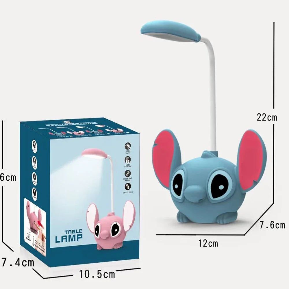 Led Lilo & Stitch Desk Lamp With Pencil Sharpener Foldable Light Cute Desk Small Book Lamp Usb Recharge Light Gift