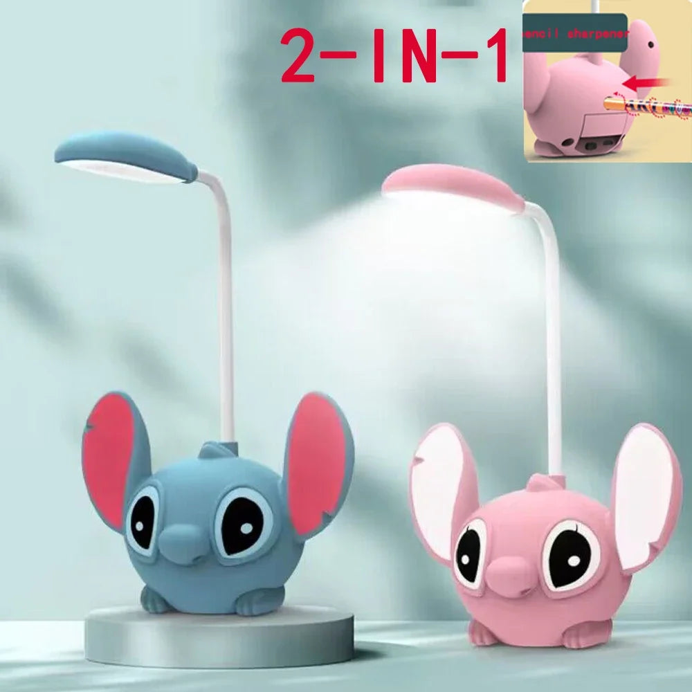 Led Lilo & Stitch Desk Lamp With Pencil Sharpener Foldable Light Cute Desk Small Book Lamp Usb Recharge Light Gift