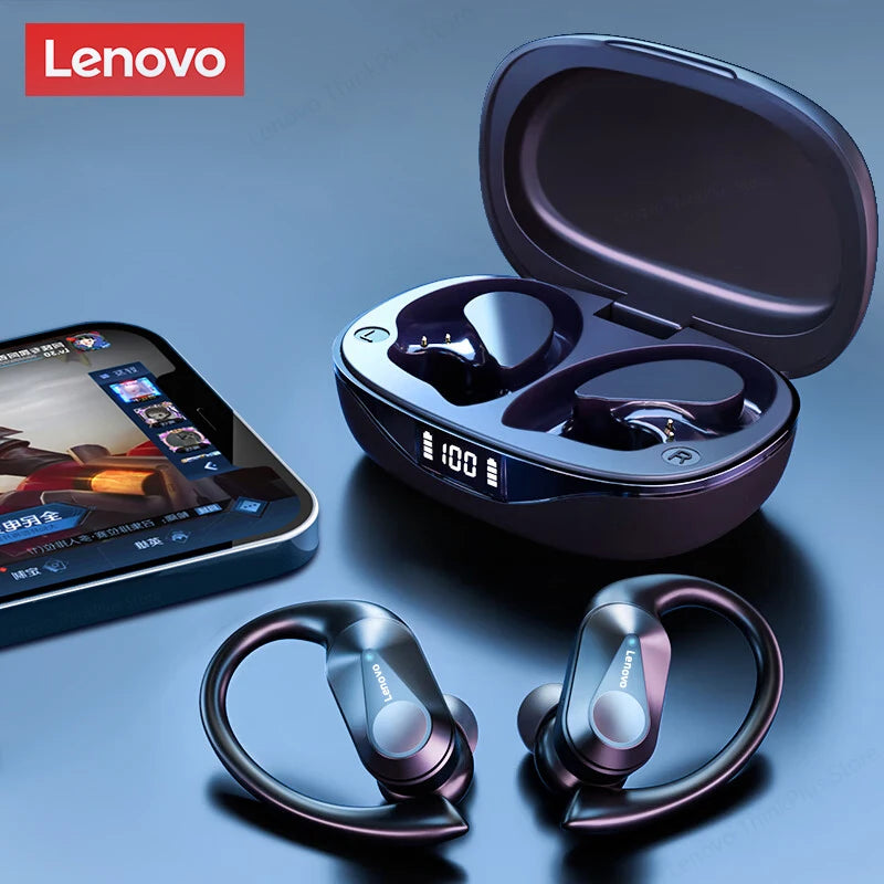 Auriculares deportivos Lenovo LP75 TWS con micrófono, inalámbricos por Bluetooth 5.3, estéreo de alta fidelidad, resistentes al agua y con reducción de ruido 