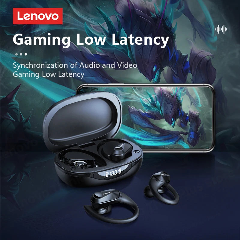 Lenovo LP75 TWS com microfones Fones de ouvido esportivos Bluetooth 5.3 Fones de ouvido sem fio HiFi estéreo à prova d'água com redução de ruído 