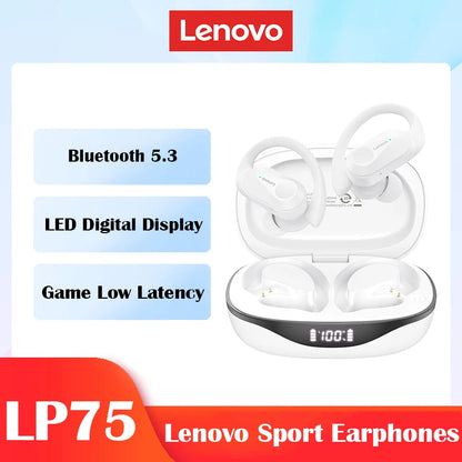 Lenovo LP75 TWS com microfones Fones de ouvido esportivos Bluetooth 5.3 Fones de ouvido sem fio HiFi estéreo à prova d'água com redução de ruído 