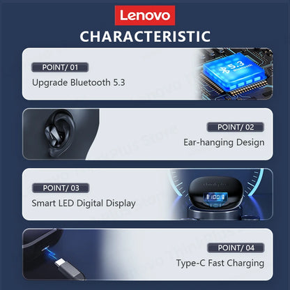 Lenovo LP75 TWS com microfones Fones de ouvido esportivos Bluetooth 5.3 Fones de ouvido sem fio HiFi estéreo à prova d'água com redução de ruído 