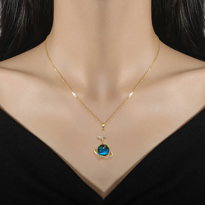 Light Luxury Titanium Steel Star Series Necklace for Women Gold Color Planet Moon Astronaut Pendant Necklaces Jewelry Gifts Leedoar