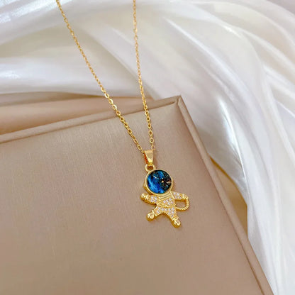 Light Luxury Titanium Steel Star Series Necklace for Women Gold Color Planet Moon Astronaut Pendant Necklaces Jewelry Gifts Leedoar
