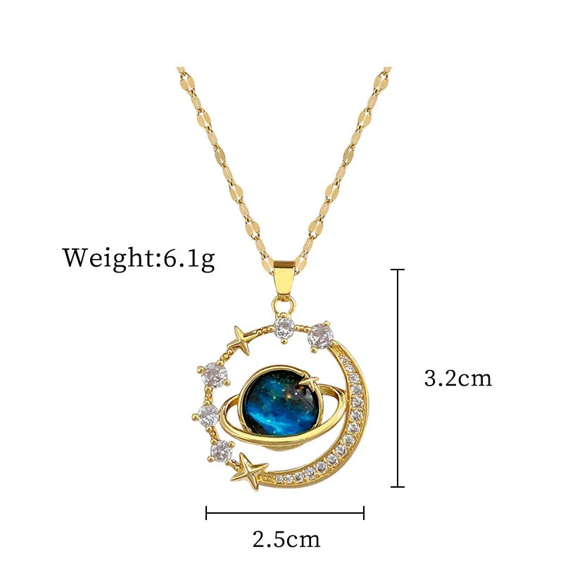 Light Luxury Titanium Steel Star Series Necklace for Women Gold Color Planet Moon Astronaut Pendant Necklaces Jewelry Gifts Leedoar