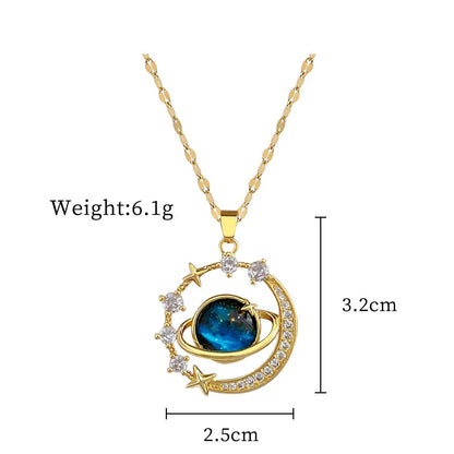Light Luxury Titanium Steel Star Series Necklace for Women Gold Color Planet Moon Astronaut Pendant Necklaces Jewelry Gifts Leedoar