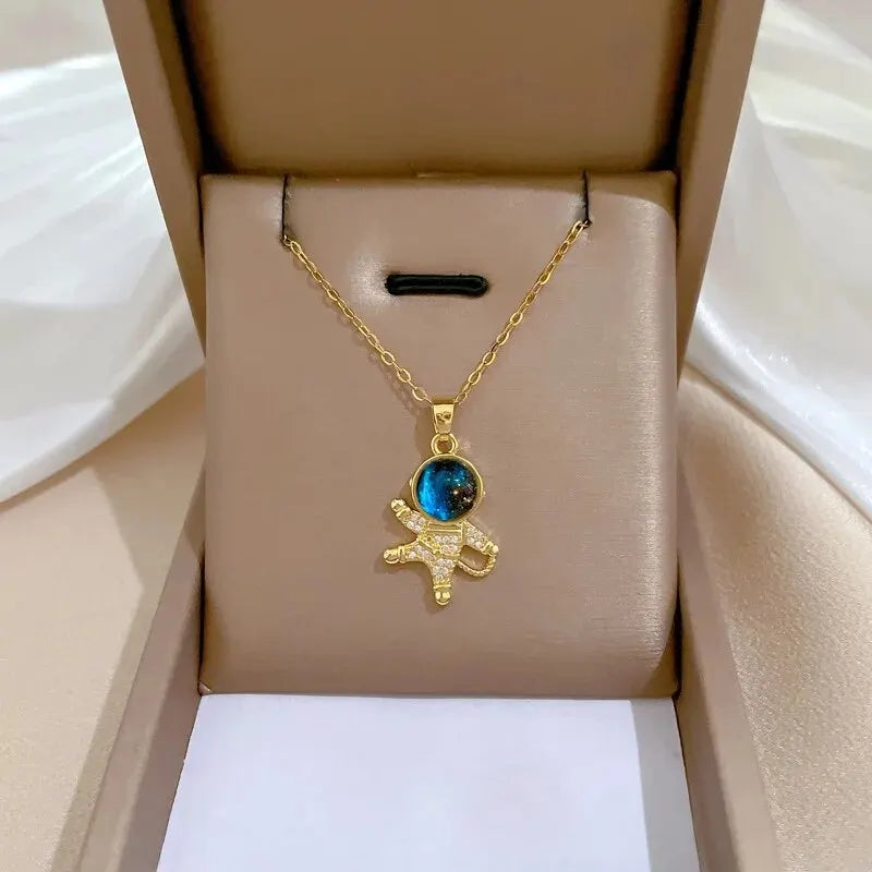 Light Luxury Titanium Steel Star Series Necklace for Women Gold Color Planet Moon Astronaut Pendant Necklaces Jewelry Gifts Leedoar