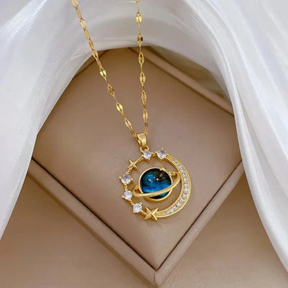 Light Luxury Titanium Steel Star Series Necklace for Women Gold Color Planet Moon Astronaut Pendant Necklaces Jewelry Gifts Leedoar