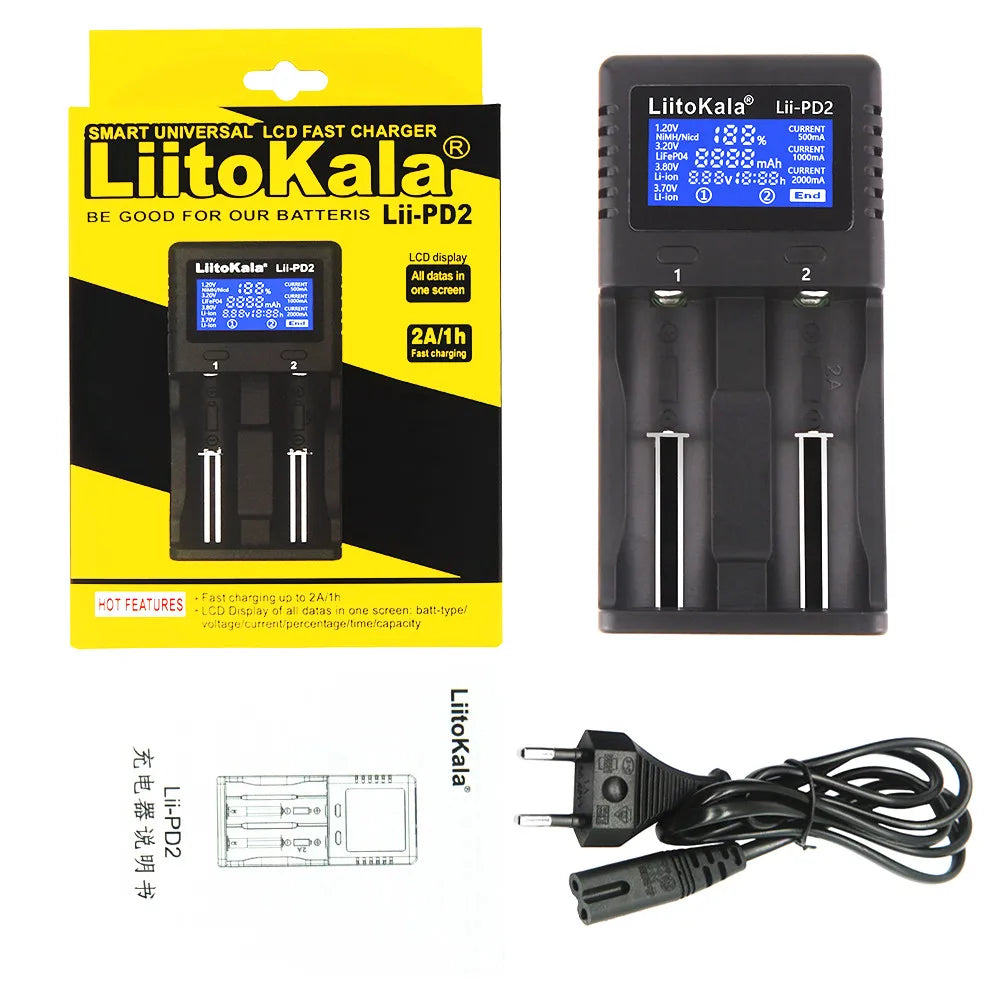 LiitoKala Lii-PD2 Lii-PD4 +car 1.2V 3.7V 3.2V 3.85V A/AAA 18650 18350 26650 10440 14500 16340 NiMH battery smart charger Leedoar