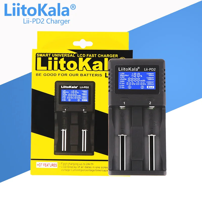 LiitoKala Lii-PD2 Lii-PD4 +car 1.2V 3.7V 3.2V 3.85V A/AAA 18650 18350 26650 10440 14500 16340 NiMH battery smart charger Leedoar