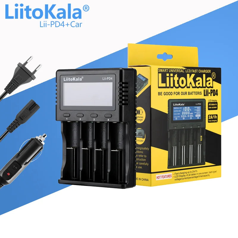 LiitoKala Lii-PD2 Lii-PD4 +car 1.2V 3.7V 3.2V 3.85V A/AAA 18650 18350 26650 10440 14500 16340 NiMH battery smart charger Leedoar