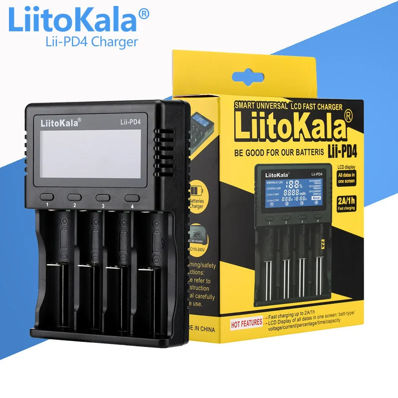 LiitoKala Lii-PD2 Lii-PD4 +car 1.2V 3.7V 3.2V 3.85V A/AAA 18650 18350 26650 10440 14500 16340 NiMH battery smart charger Leedoar