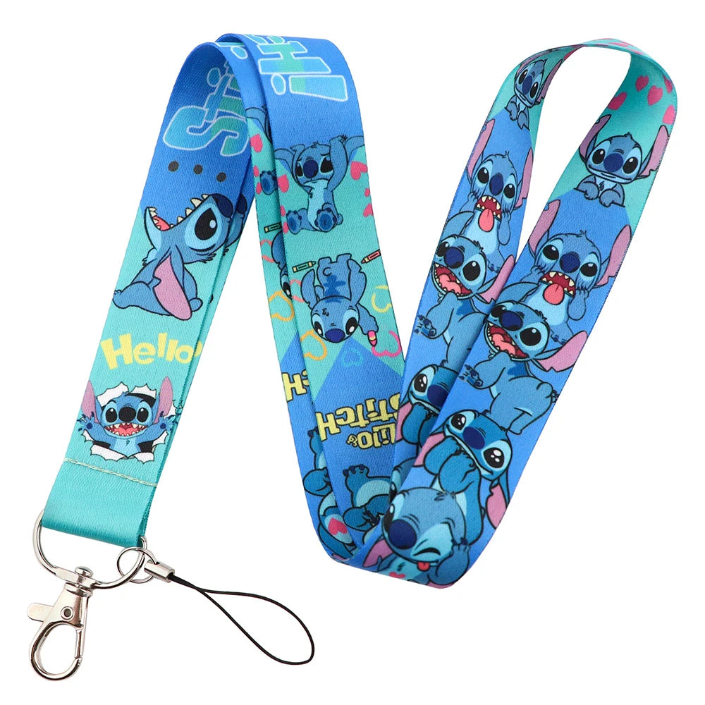 Lilo Stitch Cute Couples Lanyard For Keys Chain Credit Card Cover Pass Mobile Phone Charm Straps ID Badge Holder Key Accessories Leedoar