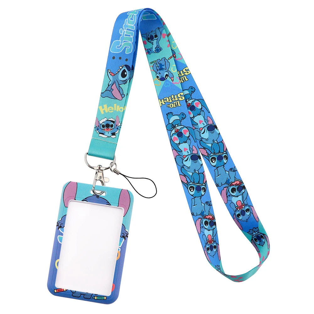 Lilo Stitch Cute Couples Lanyard For Keys Chain Credit Card Cover Pass Mobile Phone Charm Straps ID Badge Holder Key Accessories Leedoar