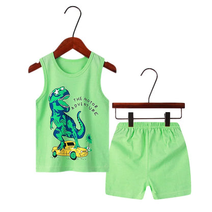 Little maven Baby Boys Outfits Green Dinosaur Summer Clothes Sets Baby Boys 2pcs Clothing Sets Sleeveless Vest Suit for Boy Leedoar