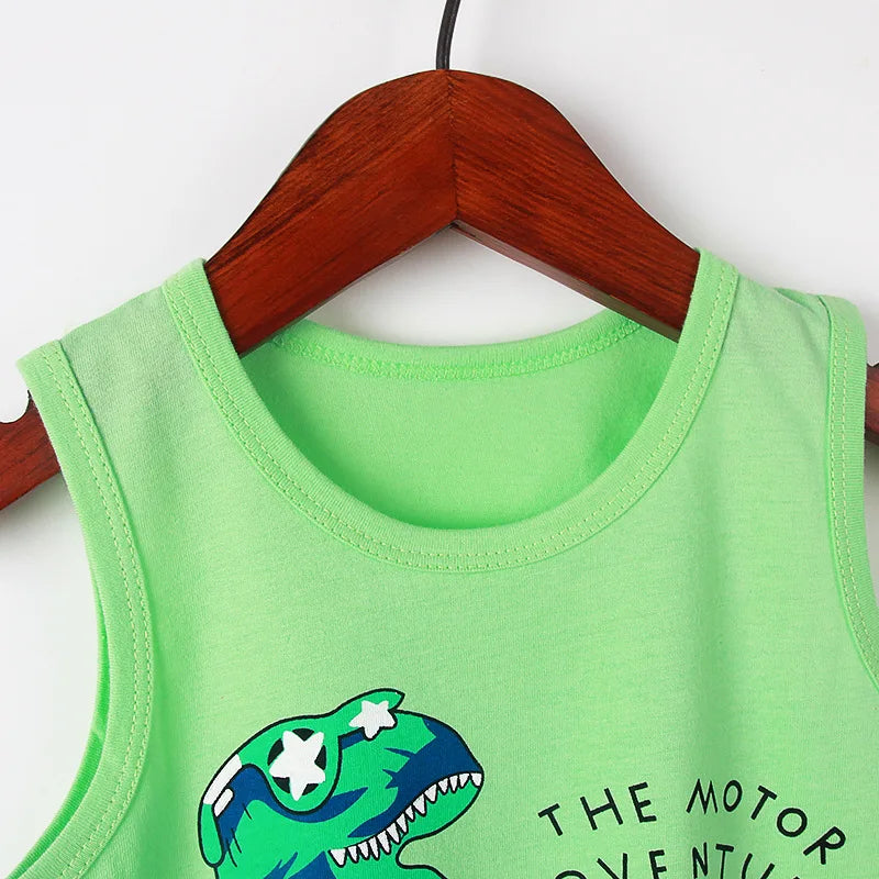 Little maven Baby Boys Outfits Green Dinosaur Summer Clothes Sets Baby Boys 2pcs Clothing Sets Sleeveless Vest Suit for Boy Leedoar