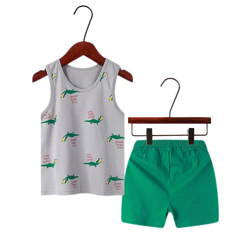 Little maven Baby Boys Outfits Green Dinosaur Summer Clothes Sets Baby Boys 2pcs Clothing Sets Sleeveless Vest Suit for Boy Leedoar