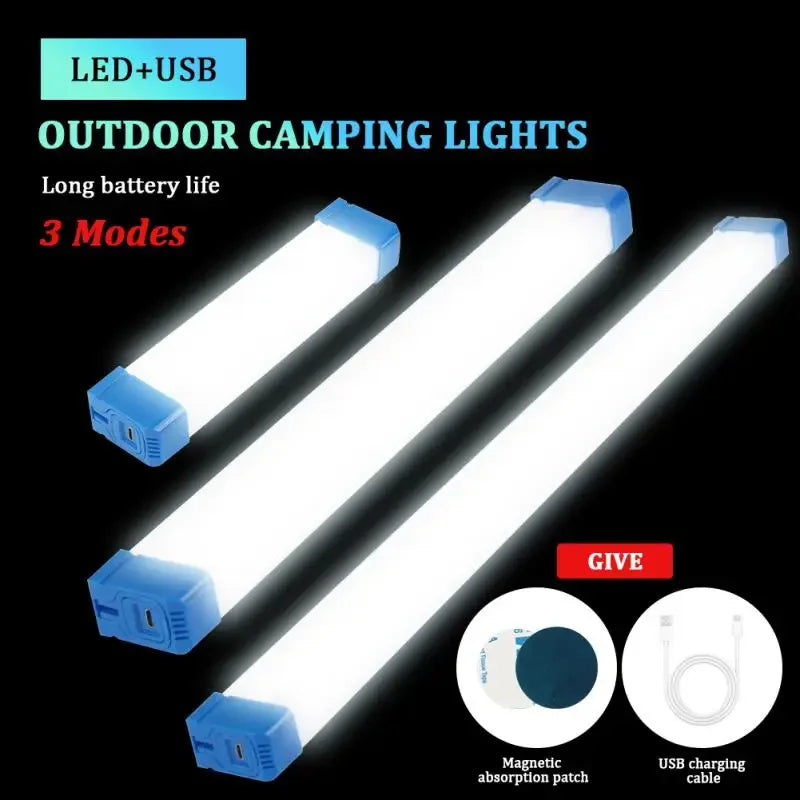 Tubo LED longo Luz noturna magnética 15CM 30CM 50CM USB recarregável Luz de emergência ao ar livre portátil Tira longa Luz de emergência 