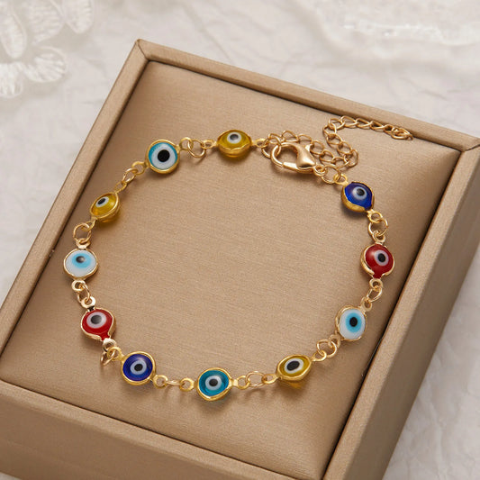 Pulseira Lucky Turkey Evil Eye para mulheres e homens, colorida, vermelha, azul, olho, ajustável, corrente de metal, pulseiras, boa sorte, riqueza, joias, presentes 