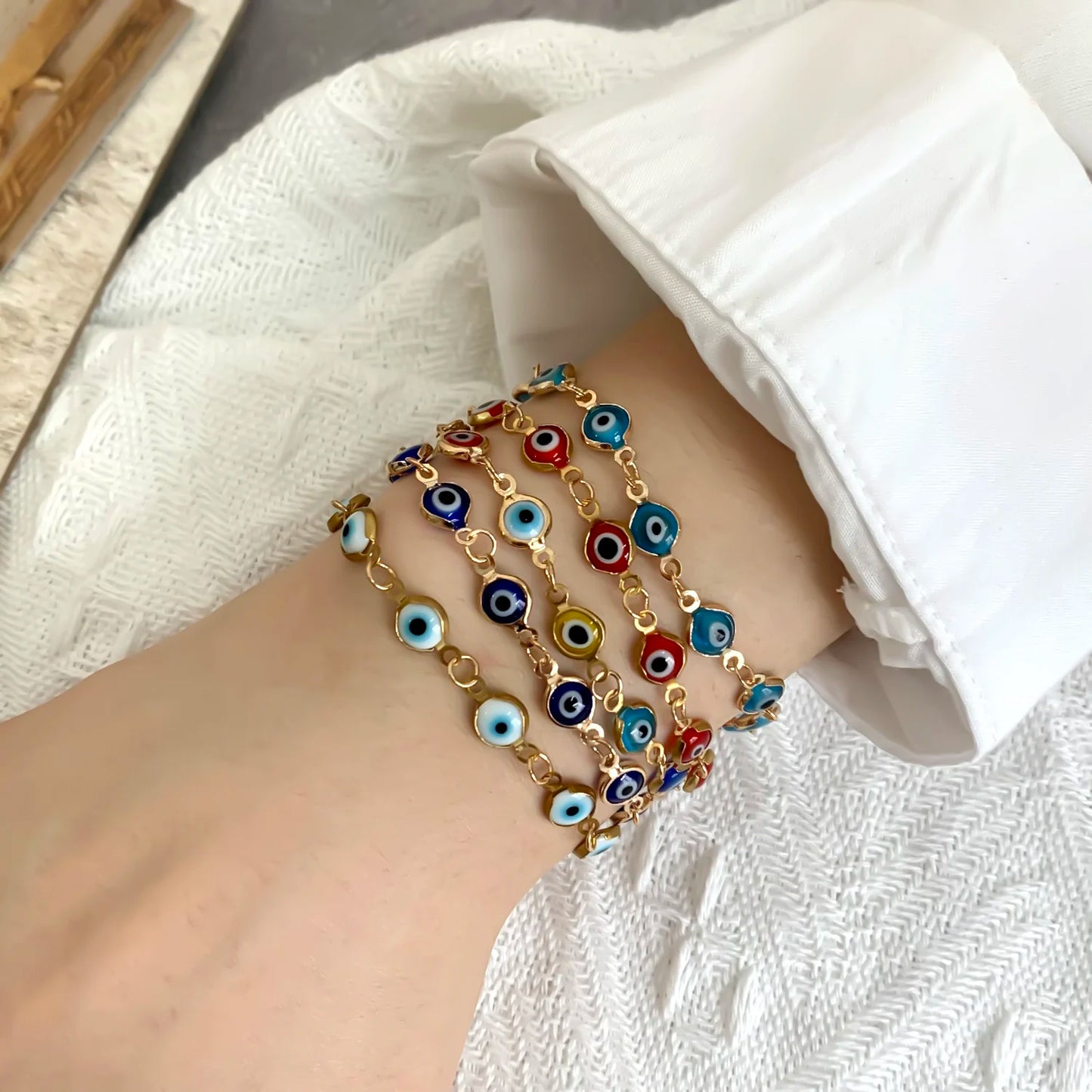 Lucky Turkey Evil Eye Bracelet For Women Men Colorful Red Blue Eye Adjustable Metal Chain Bangles Good Luck Wealth Jewelry Gifts Leedoar