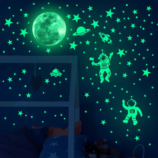 Pegatinas de pared con estrellas y luna luminosas para la decoración del dormitorio de los niños, calcomanías de pared que brillan en la oscuridad, pegatinas noctilucentes, decoración del hogar 