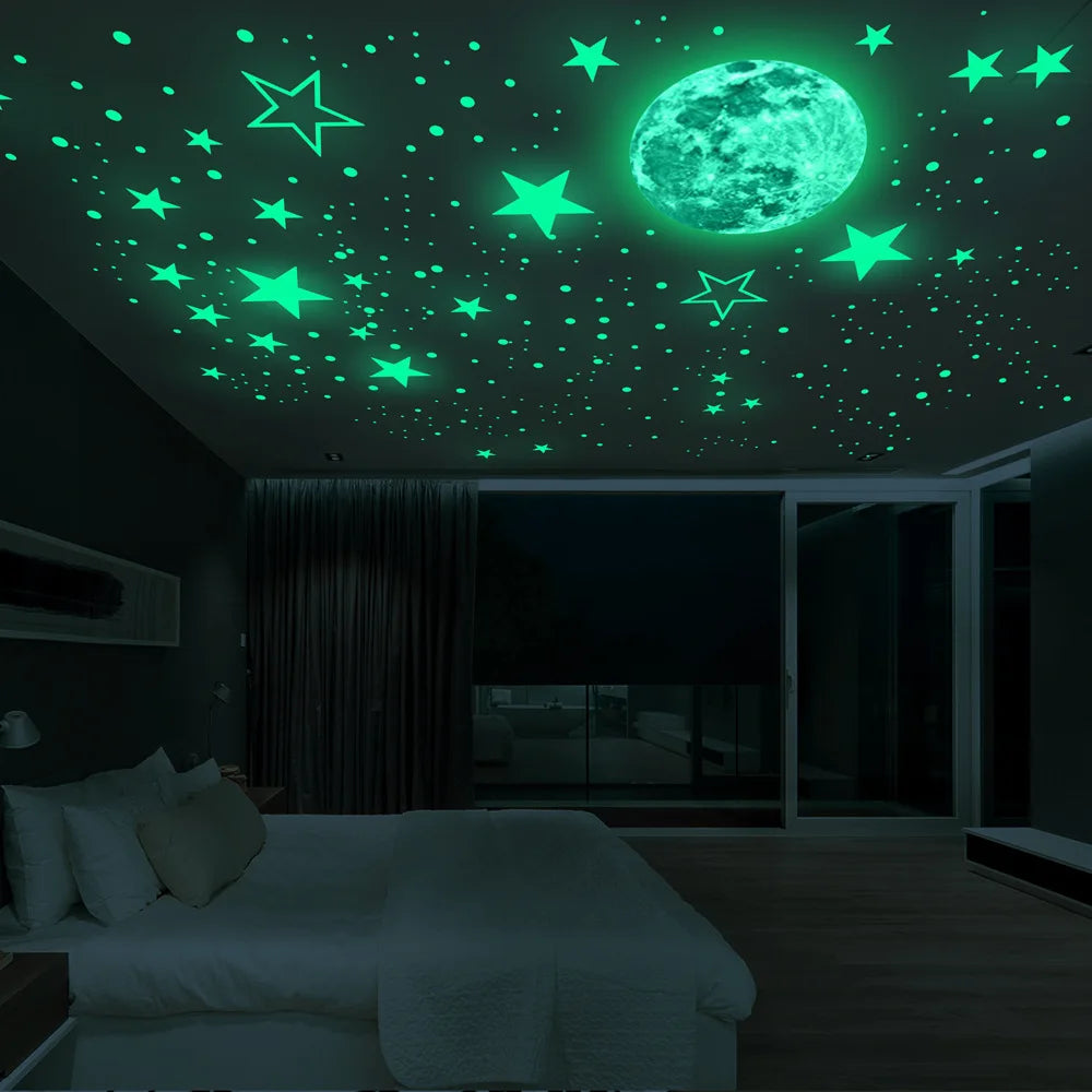 Luminous Moon Stars Wall Stickers for Kids Room Bedroom Decor Glow in The Dark Earth Wall Decals Noctilucent Stickers Home Decor Leedoar