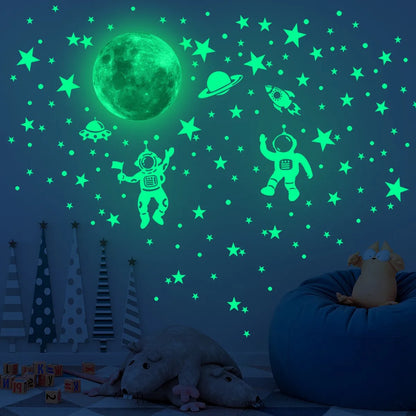 Luminous Moon Stars Wall Stickers for Kids Room Bedroom Decor Glow in The Dark Earth Wall Decals Noctilucent Stickers Home Decor Leedoar