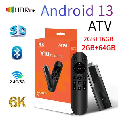 M98 Y10 Smart TV Stick Android 13 ATV Allwinner H618 2.4G/5G Dual WIFI Airplay Preinstalled APP TV Stick Leedoar