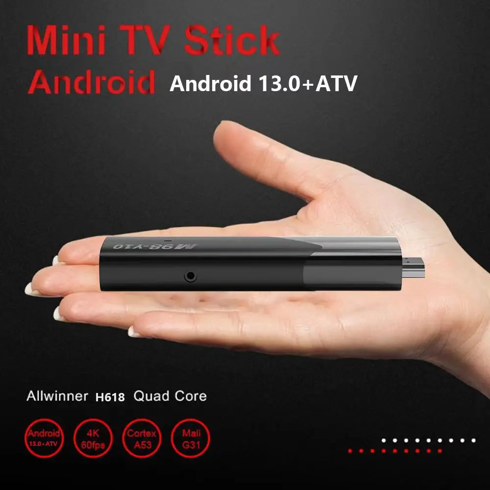 M98 Y10 Smart TV Stick Android 13 ATV Allwinner H618 2.4G/5G Dual WIFI Airplay Preinstalled APP TV Stick Leedoar