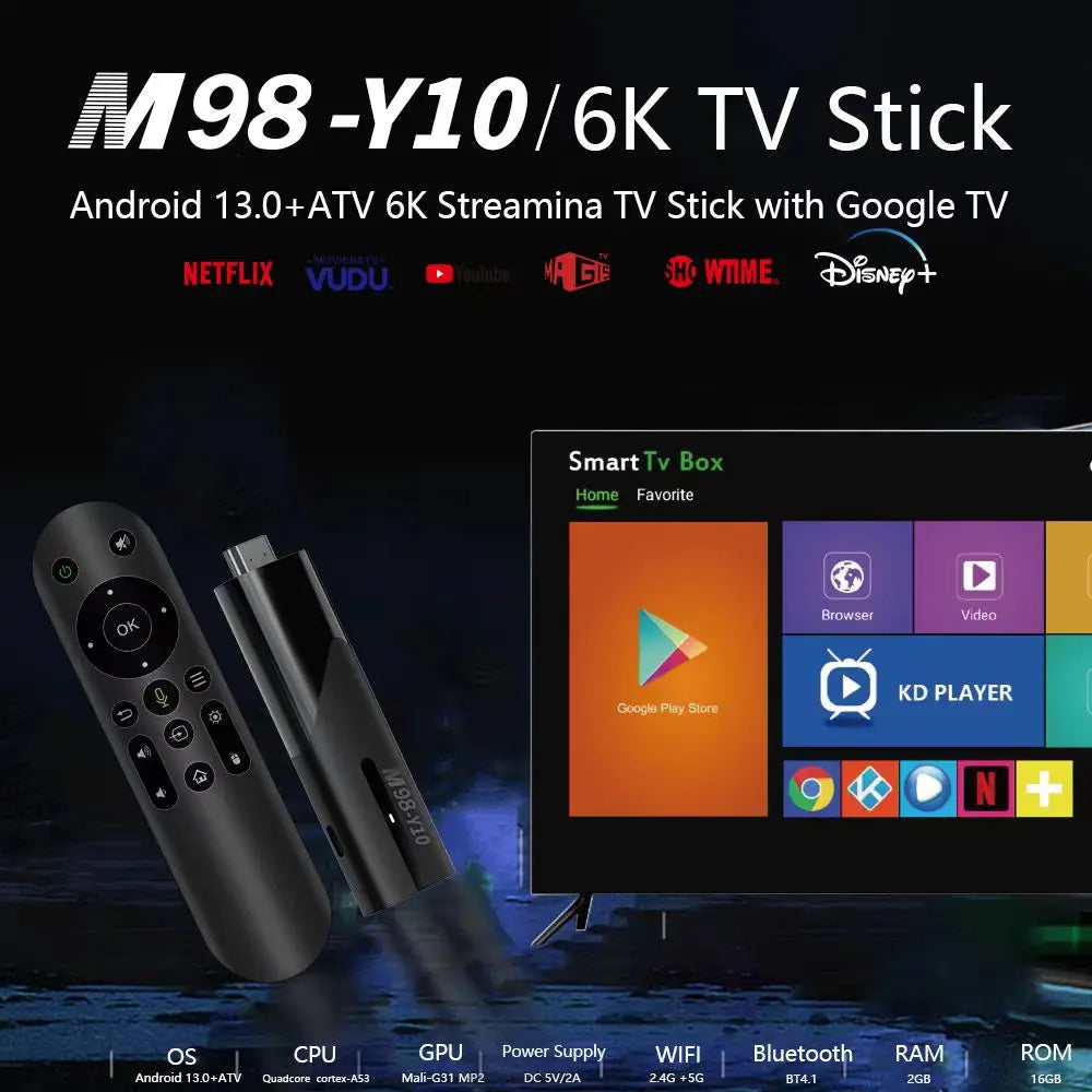 M98 Y10 Smart TV Stick Android 13 ATV Allwinner H618 2.4G/5G Dual WIFI Airplay Preinstalled APP TV Stick Leedoar