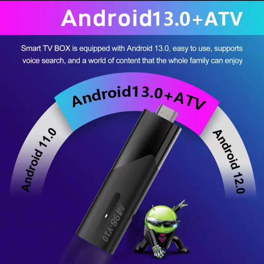 M98 Y10 Smart TV Stick Android 13 ATV Allwinner H618 2.4G/5G Dual WIFI Airplay Preinstalled APP TV Stick Leedoar