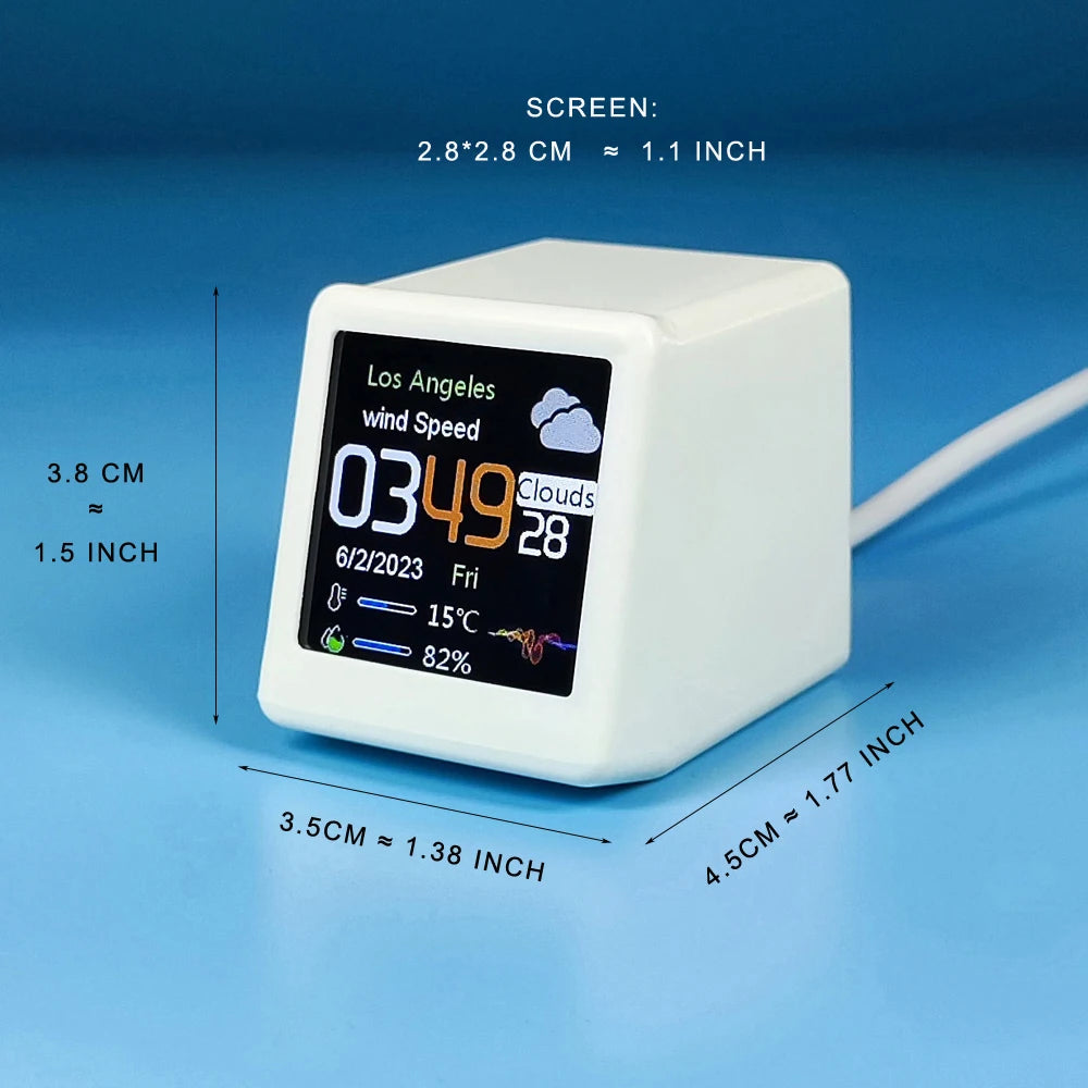 MINI Size Smart WIFI Weather Station Clock for Gaming Desktop Decoration. DIY Cute GIF Animations and Electronic Album function Leedoar