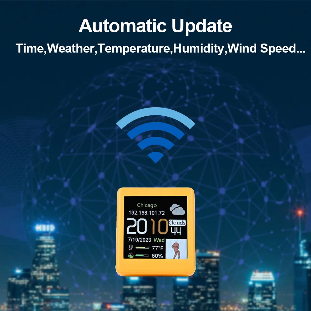 MINI Size Smart WIFI Weather Station Clock for Gaming Desktop Decoration. DIY Cute GIF Animations and Electronic Album function Leedoar