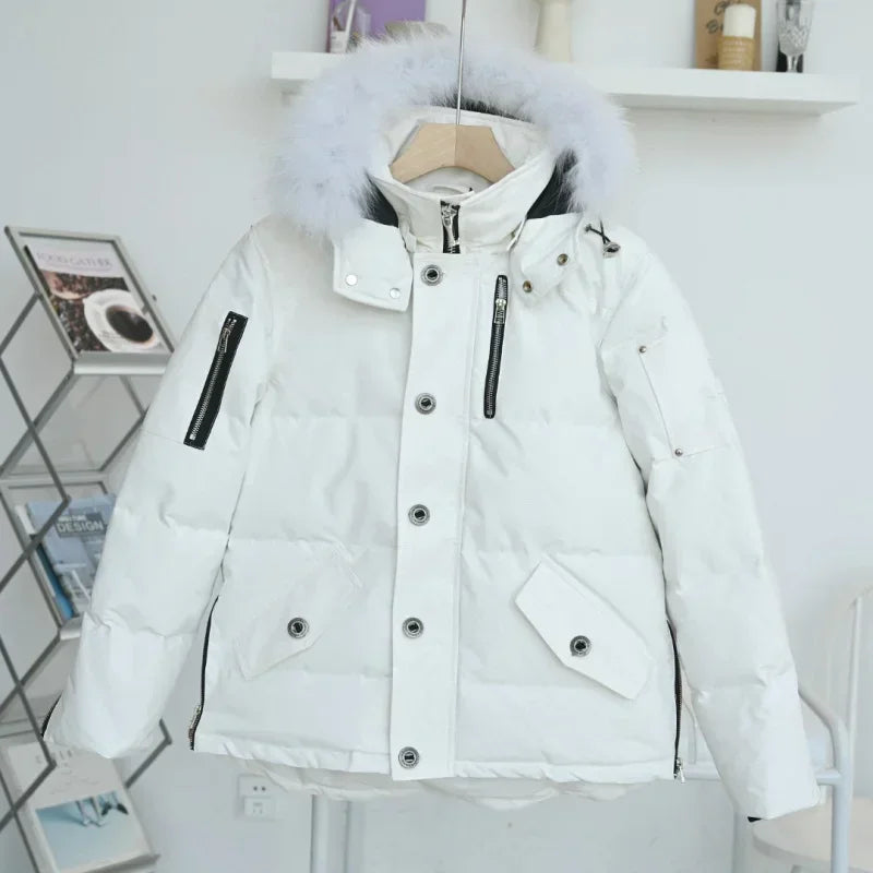 MO * SE KNUCKL * S Solid Color Windproof Crop Puffer Jacket Winter Thick Short Style 90% White Goose Down Jacket Mens Outerwear