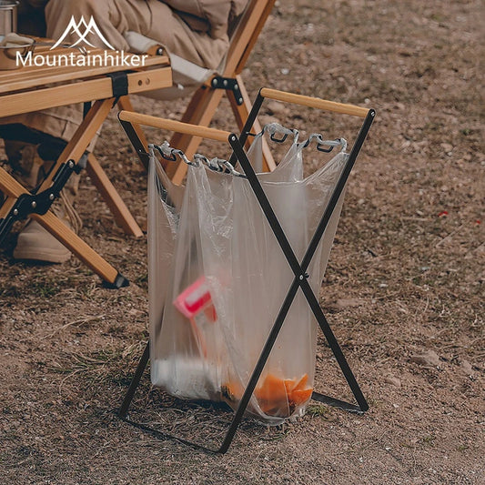 Suporte de alça de madeira para acampamento ao ar livre MOUNTAINHIKER, prateleira dobrável para armazenamento de detritos de cozinha, saco de lixo de plástico portátil 