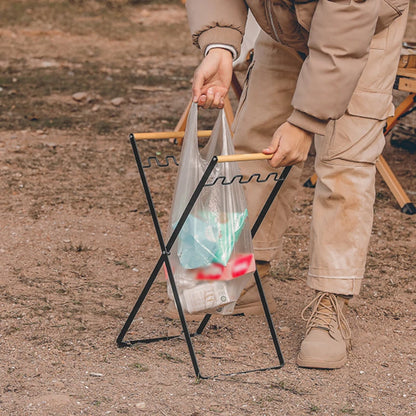 Suporte de alça de madeira para acampamento ao ar livre MOUNTAINHIKER, prateleira dobrável para armazenamento de detritos de cozinha, saco de lixo de plástico portátil 