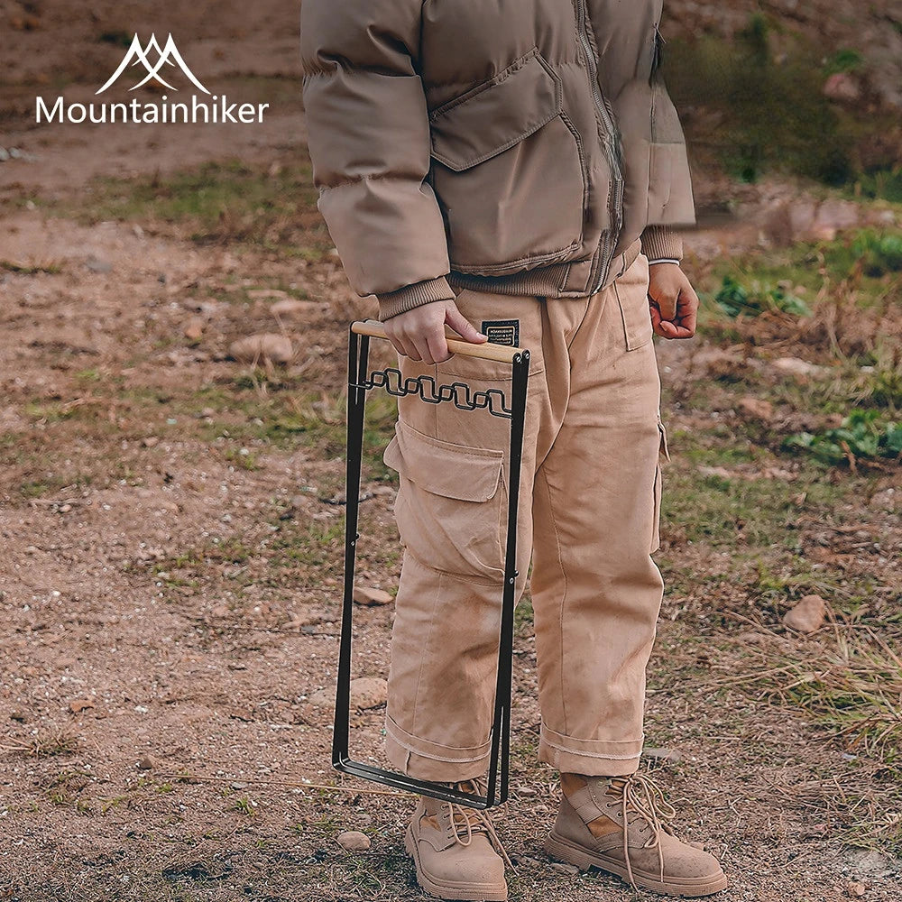 Suporte de alça de madeira para acampamento ao ar livre MOUNTAINHIKER, prateleira dobrável para armazenamento de detritos de cozinha, saco de lixo de plástico portátil 