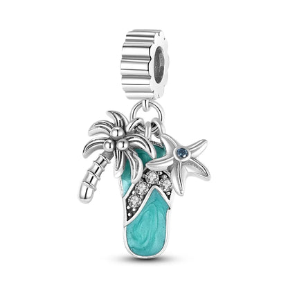 MULA 1PC Charms de árbol de coco con forma de tortuga marina bañados en plata para pulseras originales, joyería DIY para mujer 