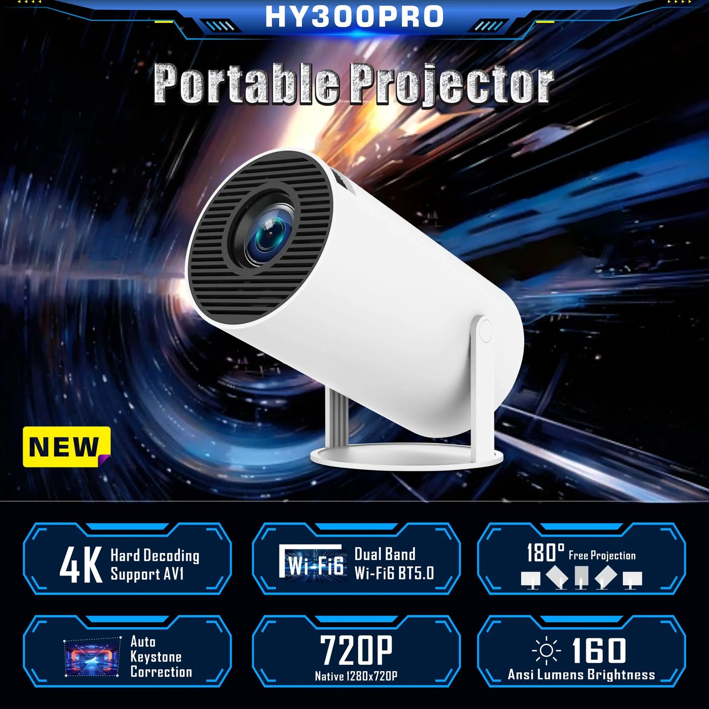 Proyector Magcubic HY300 PRO 4K Android 11 Dual Wifi6 260ANSI Allwinner H713 BT5.0 1080P 1280*720P Proyector de cine en casa para exteriores