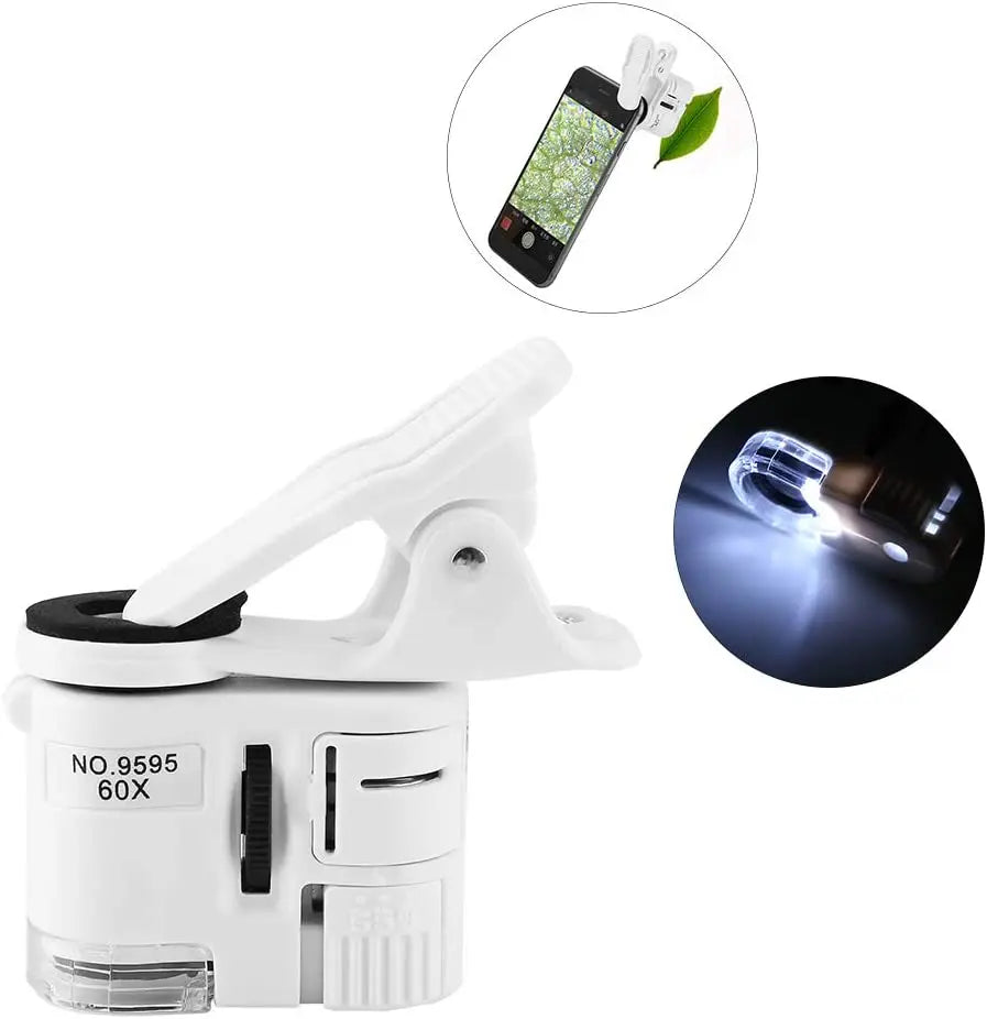 Magnifying Glass with Light 60x Zoom Microscope Magnifier LED UV Light Clip-on Micro Lens for Universal Mobile Phones Leedoar