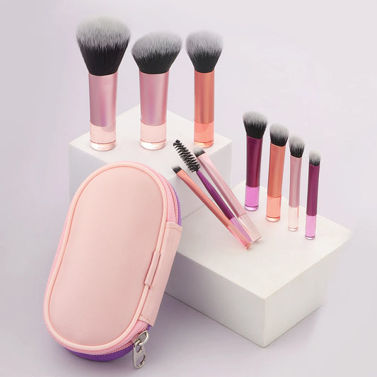 Makeup Brush Sets,10pcs Plastic mini with bag multifunctional Makeup Brush at home or On-the-Go Leedoar