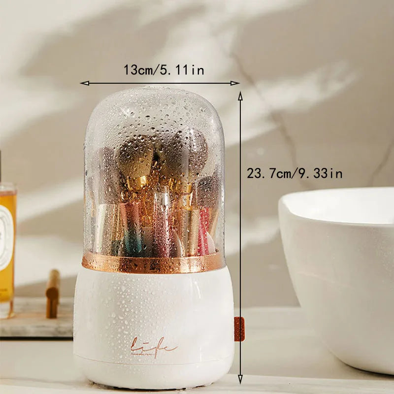 Makeup brush holder storage device with 360 degree rotation, dustproof makeup brush container, transparent acrylic cover, rotati Leedoar