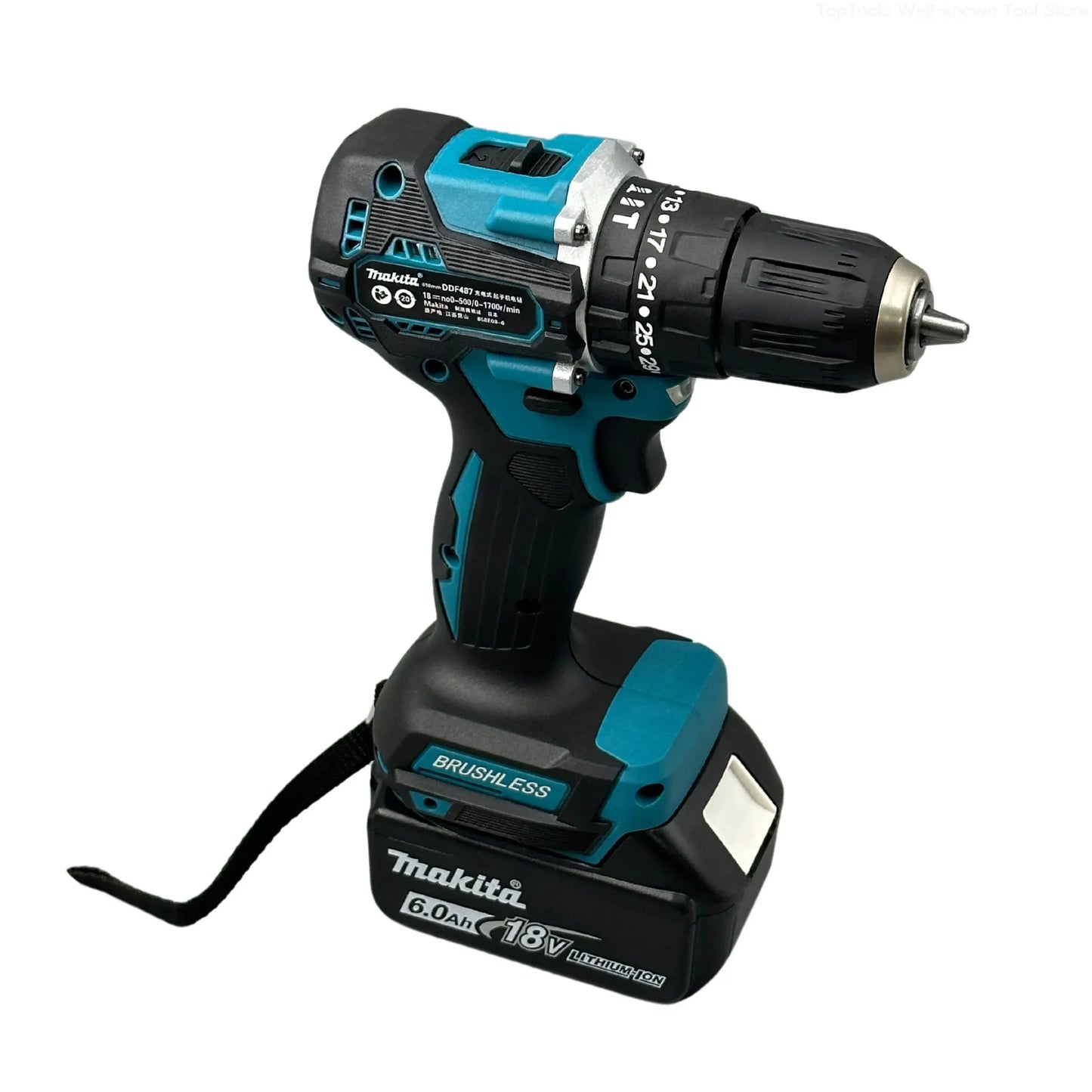 Makita DDF487 Screwdriver Cordless Percussion Drill 18V Electric Variable Speed Brushless Motor Impact Power Tools Power Drill Leedoar